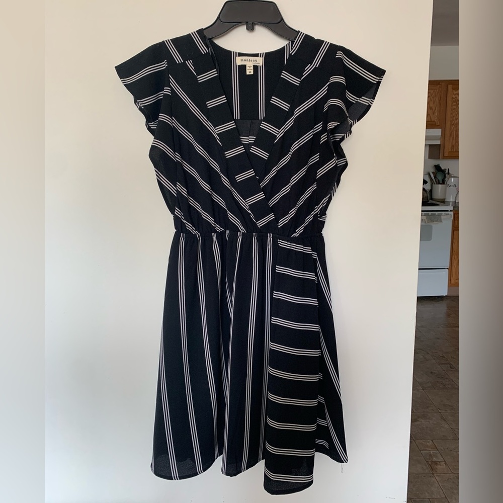 Stripped faux-wrap dress